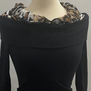 NWOT Alberto Makali Top Black and Animal Print (Sz L)